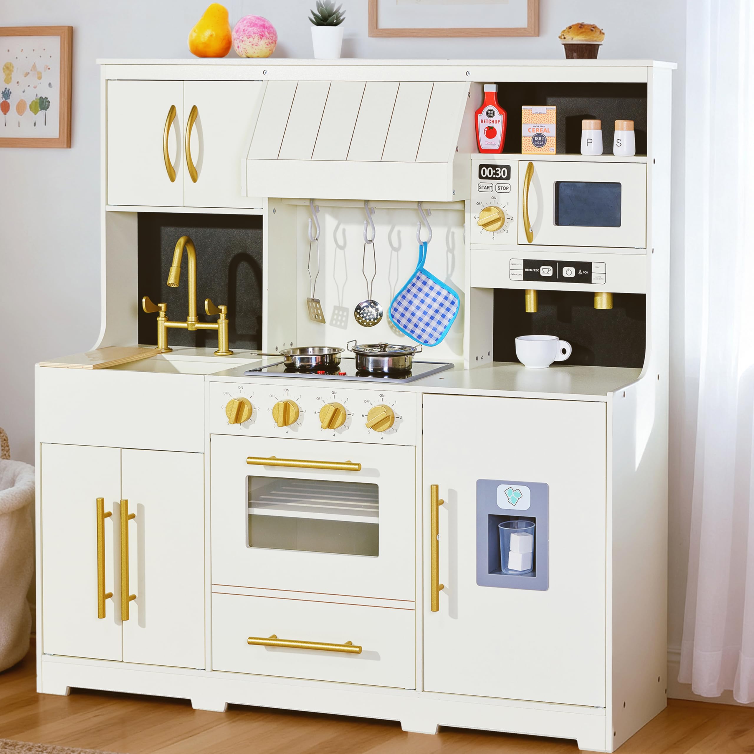 木製キッチン Amazon.com: inFUNSAME Wooden Play Kitchen for Kids with Lights and